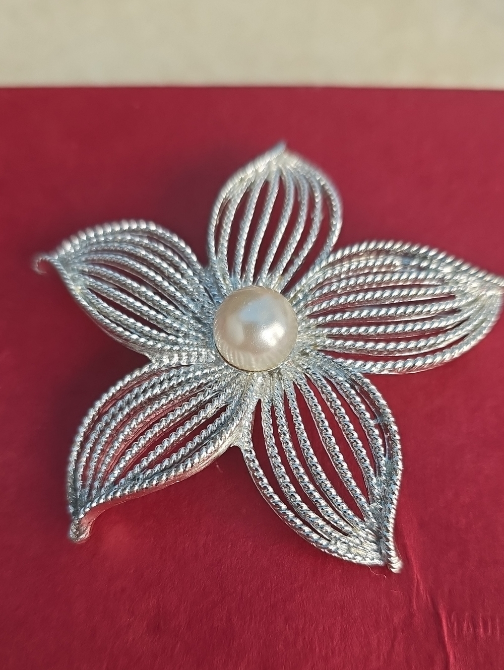 Silver Floral Pearl Center Brooch - Elegant Women's Jewelry